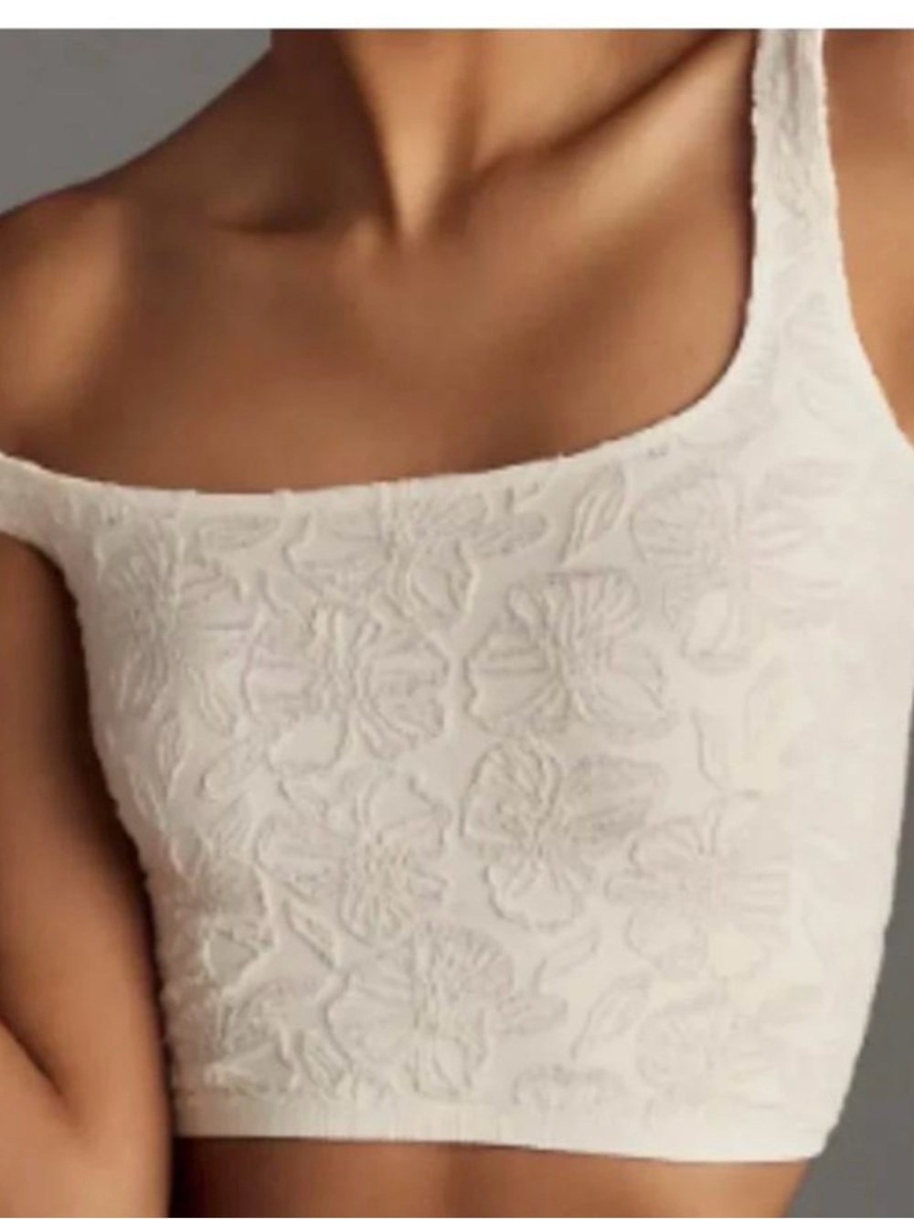 Anthropologie Cream Floral Textured Tank Crop Top